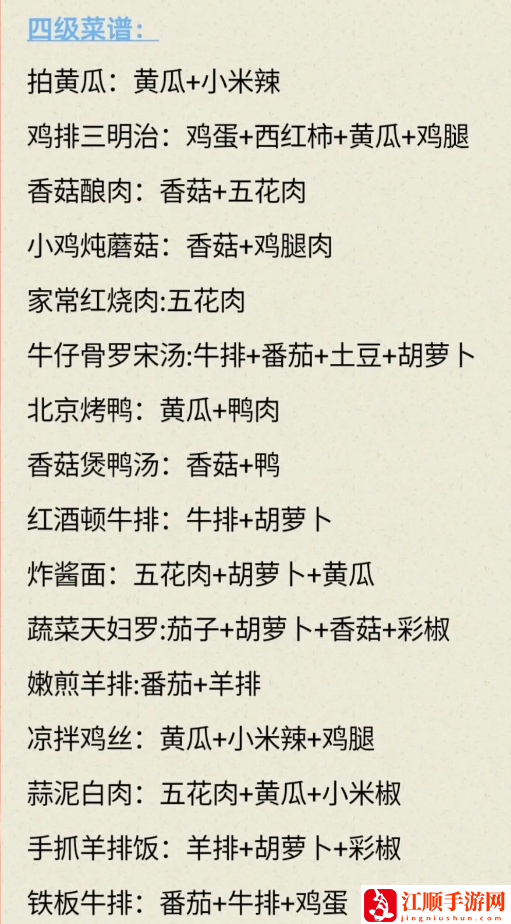《我的休闲时光》菜谱汇总